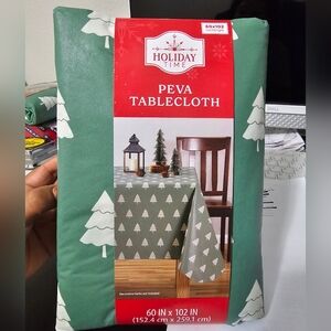 Holiday Time Green Pine Trees  Tablecloth 60in X 102 in. Rectangle Brand New